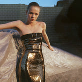 Gold Belt Sequin Strapless Dress Chest Cover French Dress